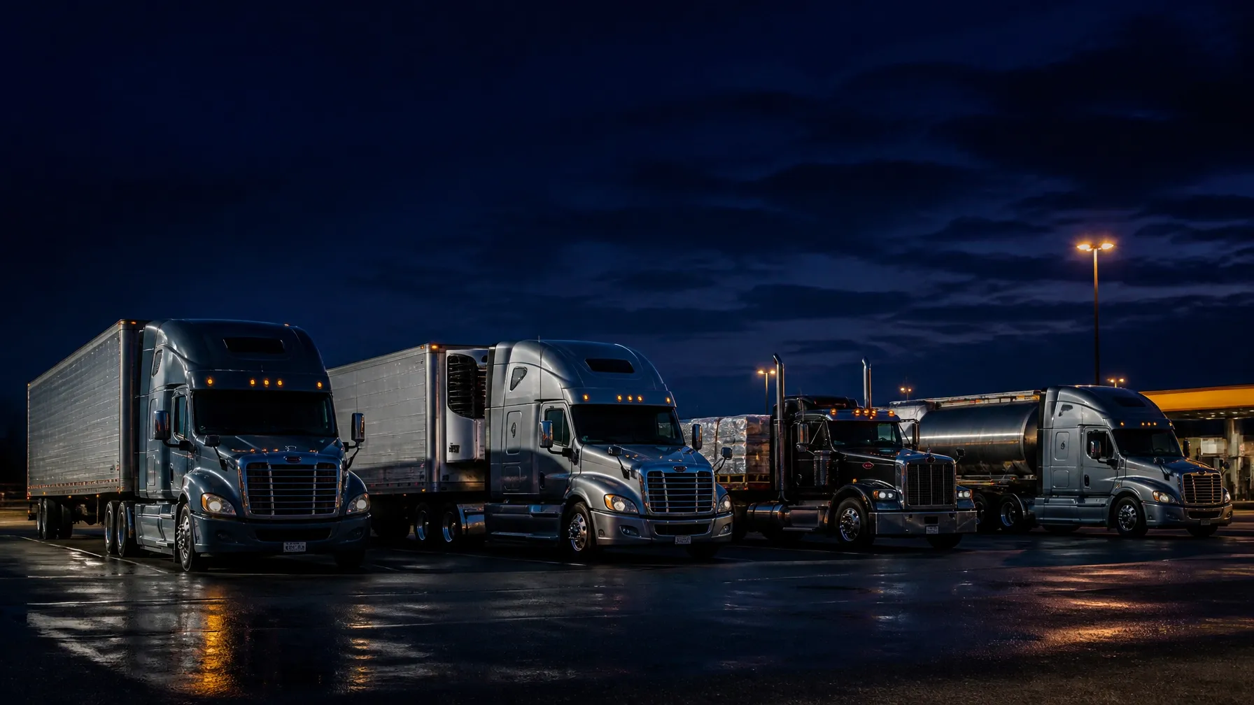 Fleet of trucks at blue hour